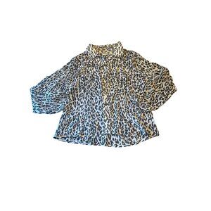 Chicos Animal Print Silk Blouse Size 10-12 Mob Wife Career Office Professional